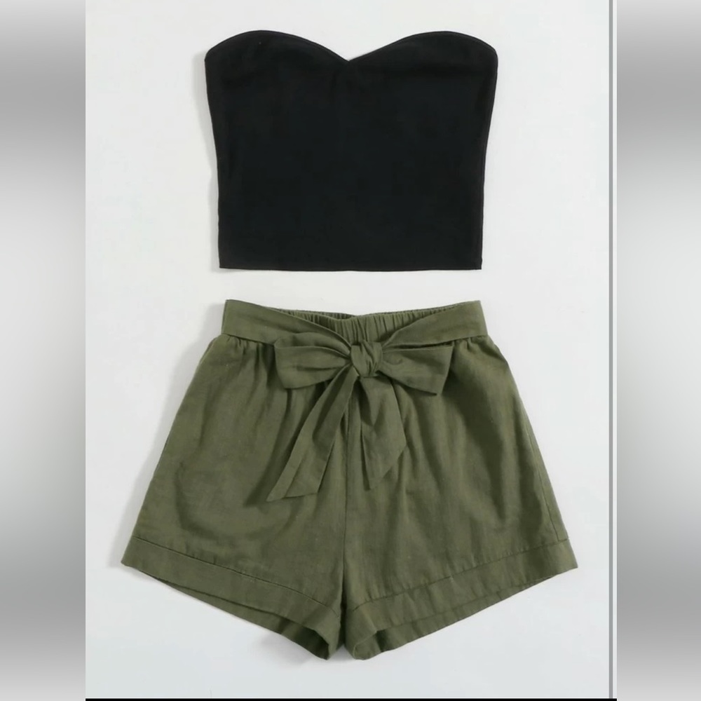 Shein solid tube top and belted short set